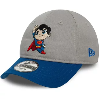 Κυρτό γκρι και μπλε προσαρμόσιμο καπέλο για αγόρια του Superman DC Comics Hero από την New Era