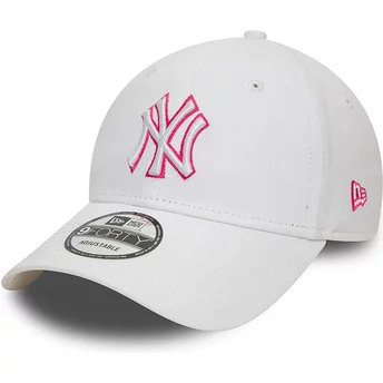 Λευκός ρυθμιζόμενος καπέλο με ροζ λογότυπο 9FORTY Team Outline των New York Yankees MLB από την New Era