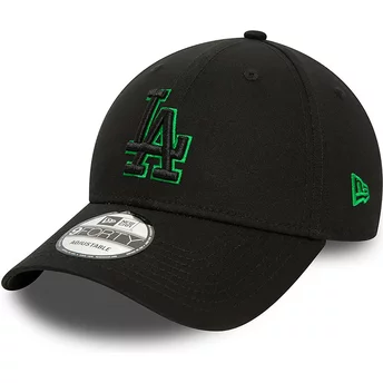 Gorra curva negra ajustable con logo verde 9FORTY Team Outline de Los Angeles Dodgers MLB de New Era