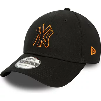 Μαύρος ρυθμιζόμενος καπέλο με πορτοκαλί λογότυπο 9FORTY Team Outline των New York Yankees MLB από την New Era