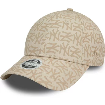 Ρυθμιζόμενο μπεζ γυναικείο καπέλο 9FORTY Monogram των New York Yankees MLB από την New Era με καμπύλη γείσο