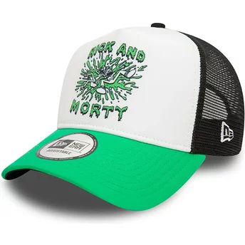 Λευκό, μαύρο και πράσινο τρακερ καπέλο Α Frame Character του Rick και Morty από την New Era