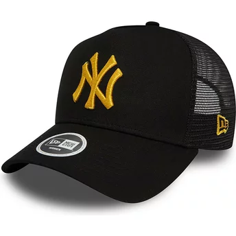 Μαύρο γυναικείο trucker καπέλο με κίτρινο λογότυπο A Frame Metallic των New York Yankees MLB από την New Era