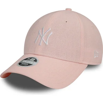 Ροζ ρυθμιζόμενο γυναικείο καπέλο με καμπύλη γείσο 9FORTY Linen των New York Yankees MLB από την New Era