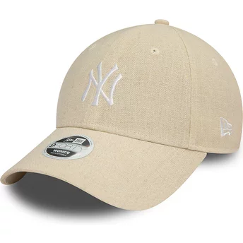 Ρυθμιζόμενο μπεζ γυναικείο καπέλο με καμπυλωτή γείσα 9FORTY Linen των New York Yankees MLB από τη New Era