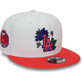 Λευκό και κόκκινο επίπεδο καπέλο snapback 9FIFTY Floral των Los Angeles Dodgers MLB από την New Era