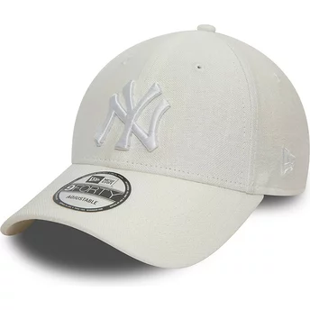 Λευκό ρυθμιζόμενο καπέλο με λευκό λογότυπο 9FORTY Linen των New York Yankees MLB από την New Era