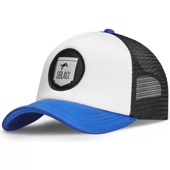Λευκό, μαύρο και μπλε κλασικό trucker καπέλο από την Oblack