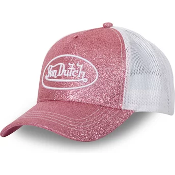 Ροζ και άσπρο trucker καπέλο με GLITTER P από τον Von Dutch