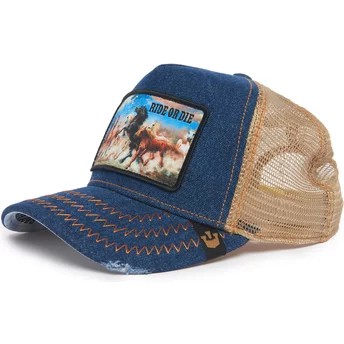 Μπλε και μπεζ τρακερ καπέλο με άλογο Ride Or Die Μοντέλο Νο. 21D302D13 Rodeo The Farm από την Goorin Bros.