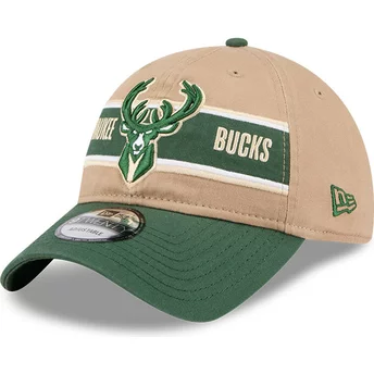 Καφέ και πράσινο καπέλο με καμπύλη γείσο 9TWENTY Draft 2024 των Milwaukee Bucks NBA της New Era, προσαρμόσιμο