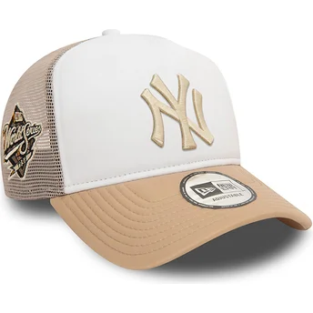 Λευκό και Μπεζ Trucker Καπέλο A Frame World Series των New York Yankees MLB από την New Era