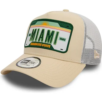 Μπεζ και λευκό trucker καπέλο A Frame License Plate της Miami Cities και Beaches από την New Era