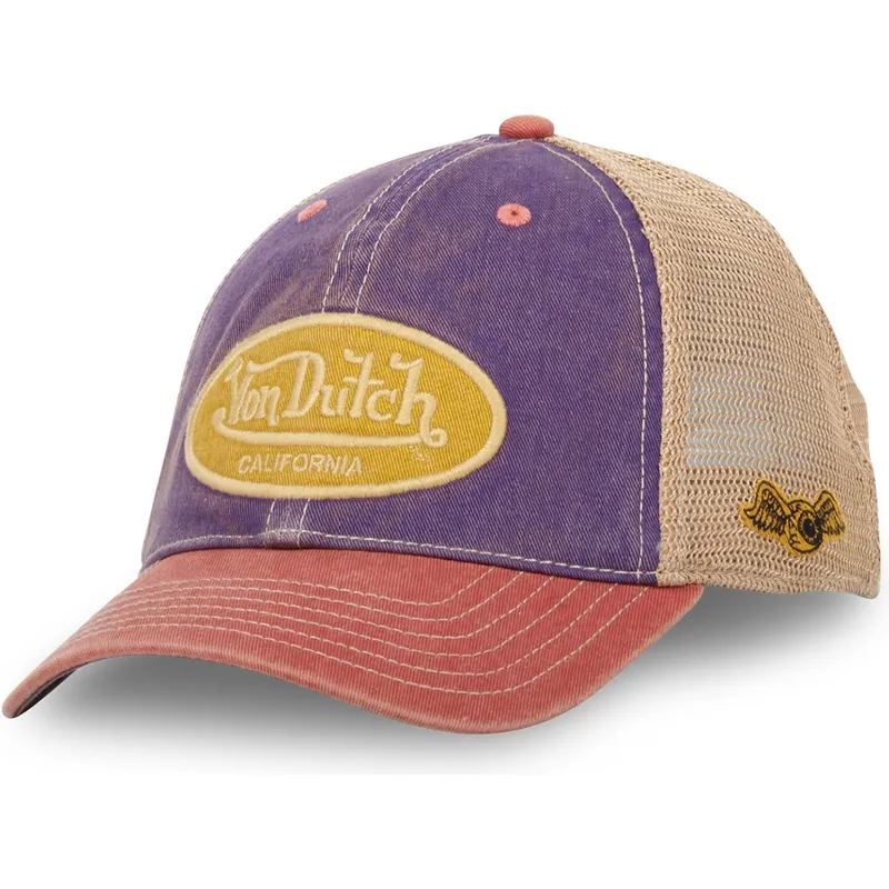 gorra-trucker-violeta-beige-y-roja-mac7-de-von-dutch