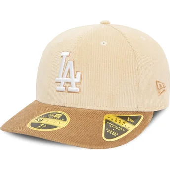 Στρογγυλεμένο καφέ και μπεζ καπέλο 59FIFTY Low Profile Cord των Los Angeles Dodgers MLB από τη New Era, με ρυθμιζόμενη εφαρμογή