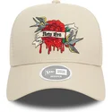 gorra-trucker-beige-para-mujer-9forty-e-frame-flower-bird-de-new-era