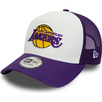 Λευκό και βιολετί τράκερ καπέλο A Frame Team Colour των Los Angeles Lakers NBA από την New Era