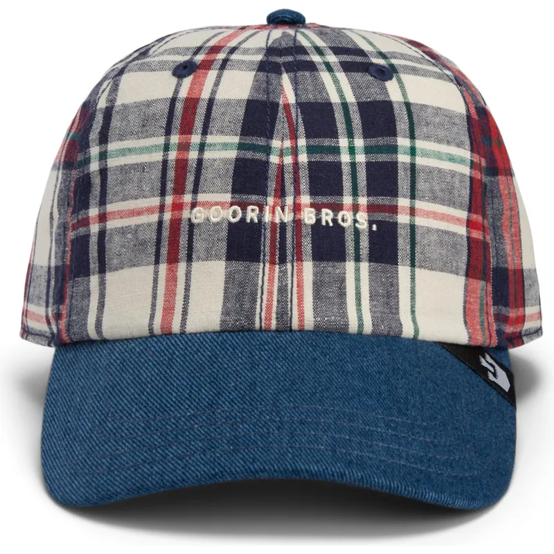 goorin-bros-curved-brim-raised-in-a-barn-papa-cap-madras-the-farm-navy-blue-and-red-snapback-cap