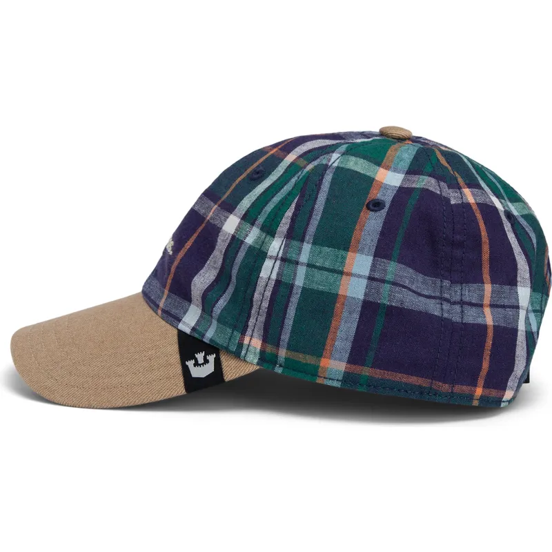 goorin-bros-curved-brim-hardly-working-papa-cap-madras-the-farm-navy-blue-and-brown-snapback-cap