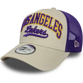 Καπέλο trucker μπεζ και μοβ E Frame Script των Los Angeles Lakers NBA της New Era