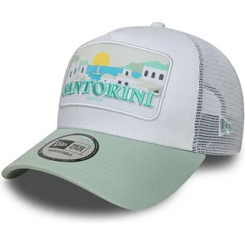 Καπέλο trucker λευκό και πράσινο Santorini Greece A Frame Summer της New Era