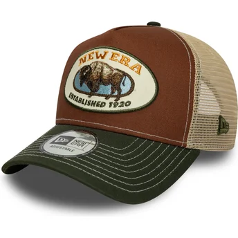Καφέ και πράσινο καπέλο trucker A Frame Animal Patch με βουβάλι της New Era