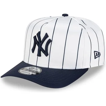 Καπέλο καμπύλο λευκό και μπλε ναυτικό snapback 9FIFTY A Frame Satin Pinstripe των New York Yankees MLB της New Era