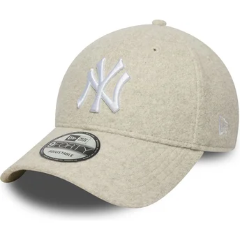Καπέλο με καμπύλη μπεζ snapback 9FORTY Melton Wool των New York Yankees MLB της New Era