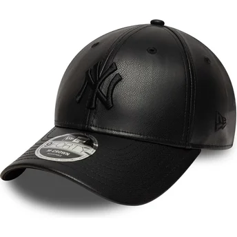 Καπέλο καμπύλης μαύρο snapback με μαύρο λογότυπο 9FORTY M-Crown PU των New York Yankees MLB της New Era