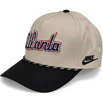 Καπέλο καμπύλης μπεζ και μαύρο snapback Rise Structured των Atlanta Braves MLB της Nike