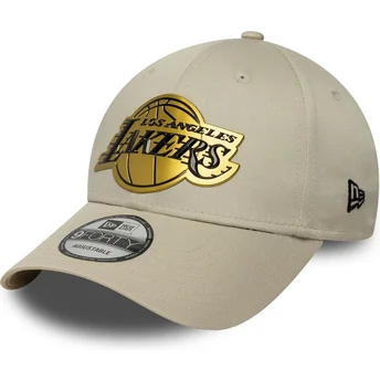 Καπέλο με καμπύλη beige snapback 9FORTY Metallic των Los Angeles Lakers NBA της New Era