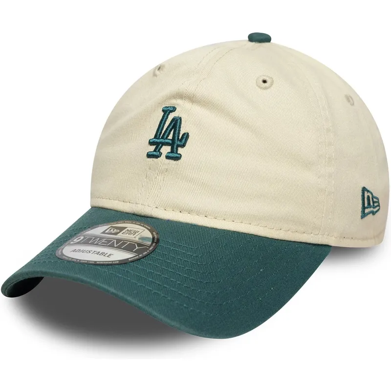 gorra-curva-beige-y-verde-ajustable-9twenty-mini-washed-de-los-angeles-dodgers-mlb-de-new-era