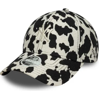 Gorra curva negra y blanca ajustable para mujer 9FORTY Cow Midi de New York Yankees MLB de New Era