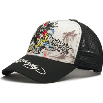 Λευκό και μαύρο trucker καπέλο Tattoo Eagle Graphic της Ed Hardy