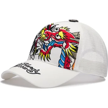 Λευκό trucker καπέλο 1971 Dragon And Roses της Ed Hardy