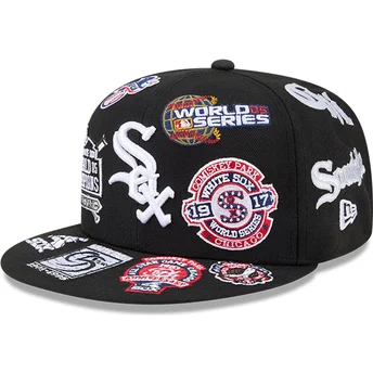Μαύρο επίπεδο καπέλο προσαρμοσμένο 59FIFTY All Over Logos των Chicago White Sox MLB της New Era