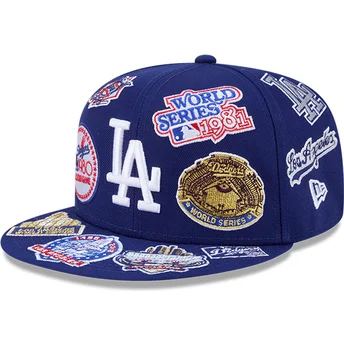 Gorra plana azul ajustada 59FIFTY All Over Logos de Los Angeles Dodgers MLB de New Era