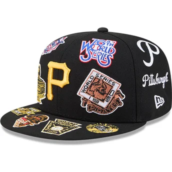 Gorra plana negra ajustada 59FIFTY All Over de Pittsburgh Pirates MLB de New Era