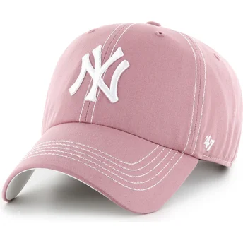 Ροζ καμπυλωτό ρυθμιζόμενο καπέλο Clean Up Contrast Stitch των New York Yankees MLB από την 47 Brand