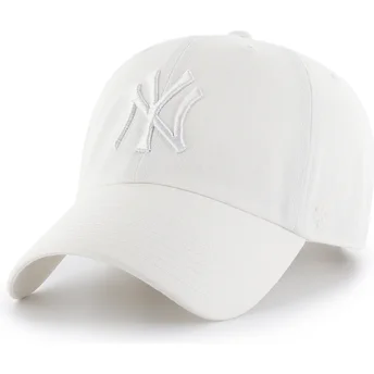 Gorra curva blanca con logo blanco ajustable Clean Up de New York Yankees MLB de 47 Brand