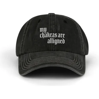 Μαύρο ρυθμιζόμενο καπέλο με καμπύλη Alligned Chakras Distressed Washed της Pica Pica