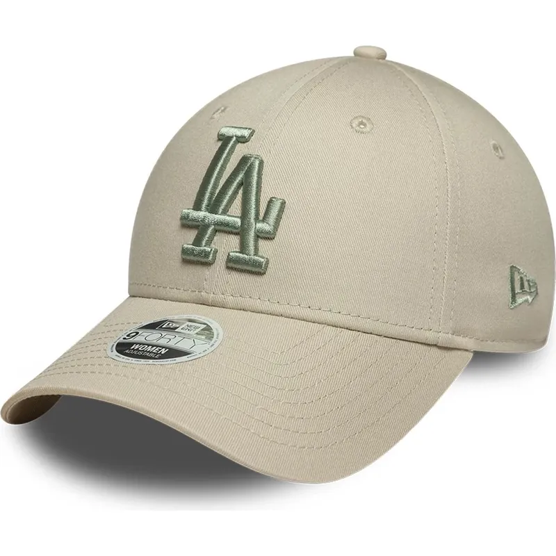 gorra-curva-beige-ajustable-con-logo-verde-para-mujer-9forty-league-essential-de-los-angeles-dodgers-mlb-de-new-era