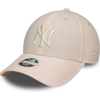 Gorra curva rosa claro ajustable para mujer 9FORTY Linen de New York Yankees MLB de New Era
