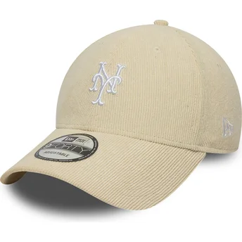Καπέλο με καμπύλη μπεζ ρυθμιζόμενο 9FORTY Soft Cord των New York Mets MLB από New Era