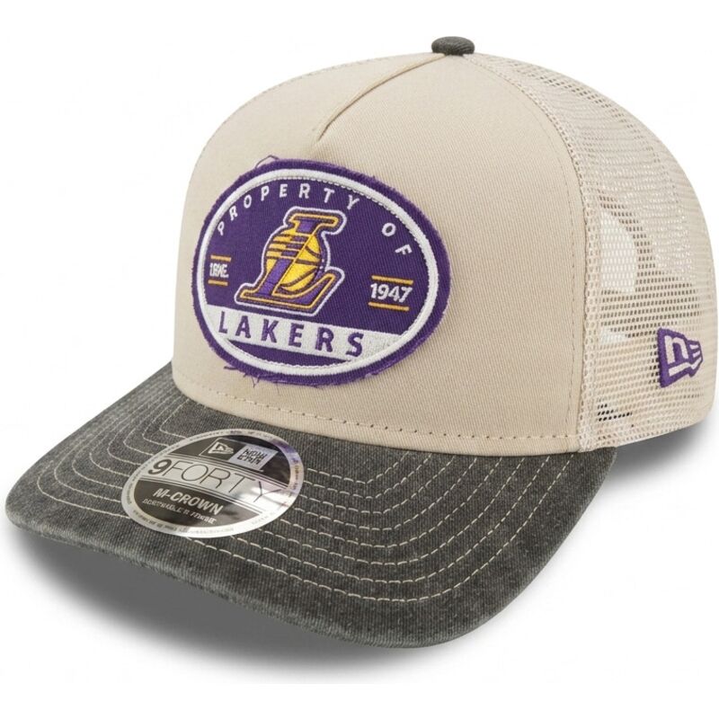 gorra-trucker-beige-y-gris-9forty-m-crown-a-frame-fray-de-los-angeles-lakers-nba-de-new-era gorra-trucker-beige-y-gris-9forty-m-crown-a-frame-fray-de-los-angeles-lakers-nba-de-new-era