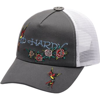 Καπέλα καμπύλη γκρι snapback Floral Swallow από Ed Hardy