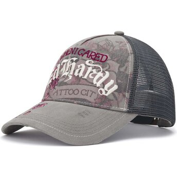 Καπέλα καμπύλη γκρι snapback Floral Tattoo City Vintage Wash από Ed Hardy