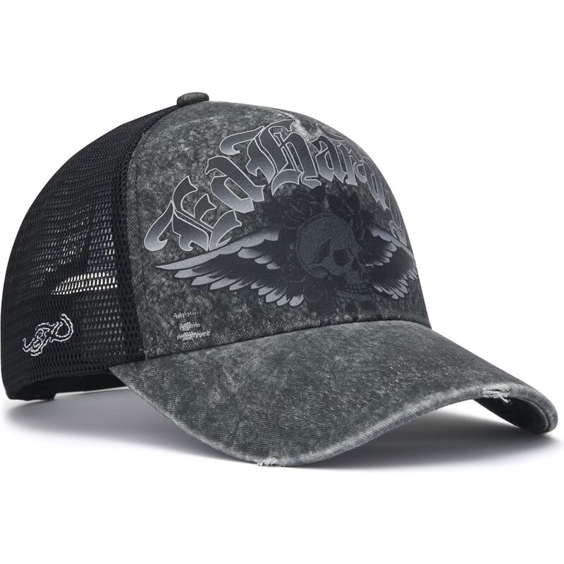 snapback-flaming-gothic-skull-washed-ed-hardy