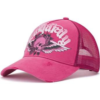 Καπέλα καμπύλη ροζ snapback Flaming Gothic Skull Washed από Ed Hardy
