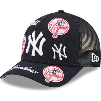 Καπέλα καμπύλη ναυτικό μπλε snapback 9FORTY M-Crown A Frame All Over από New York Yankees MLB από New Era